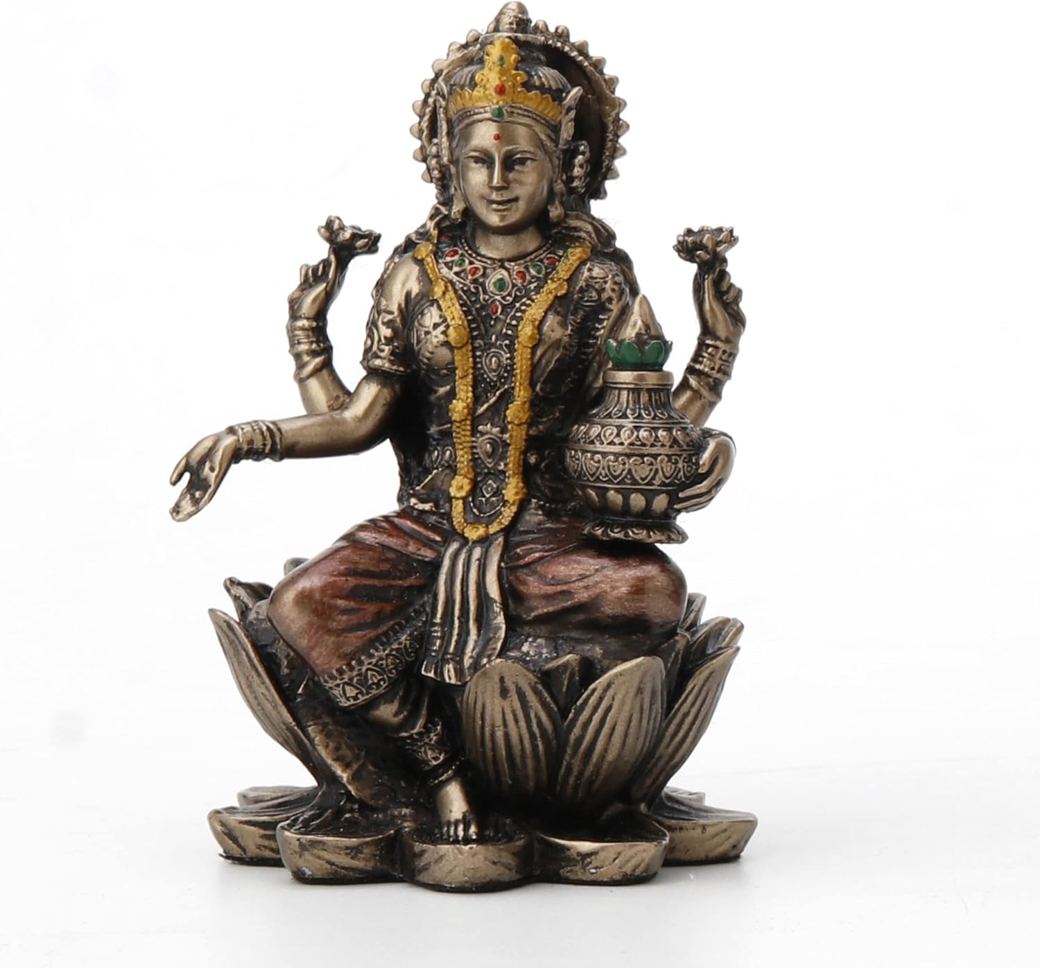 Exquisite Resin Deity Statue — Lakshmi Seated in Lotus Pose, Featuring a Bronze-Effect Finish (3 3/8 Inches)