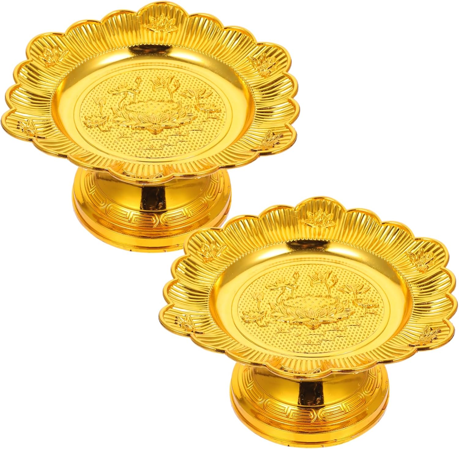 Deity Offering Plate — 7.08-Inch Lotus-Shaped Tray with Base; Dessert/Offering Dish Suitable for Temple Worship, Home Rituals, and Religious Ceremonies