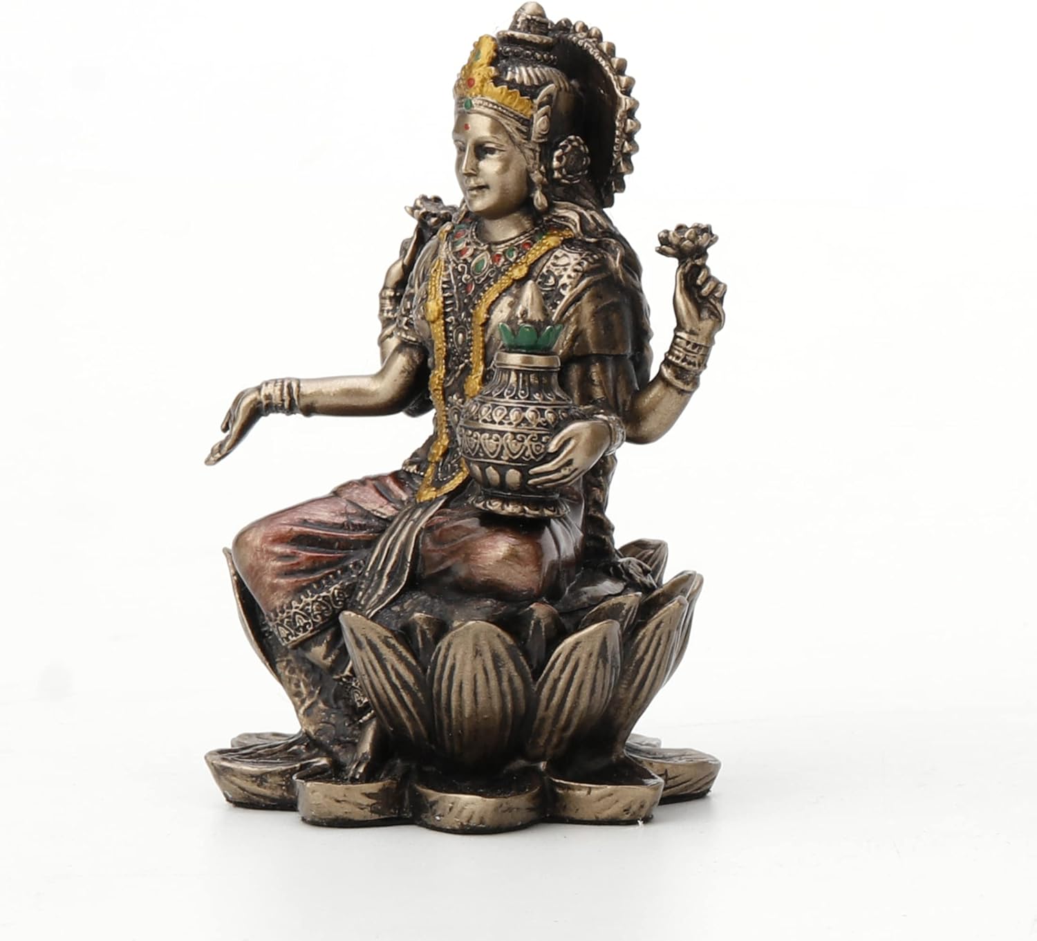 Exquisite Resin Deity Statue — Lakshmi Seated in Lotus Pose, Featuring a Bronze-Effect Finish (3 3/8 Inches) - Image 2