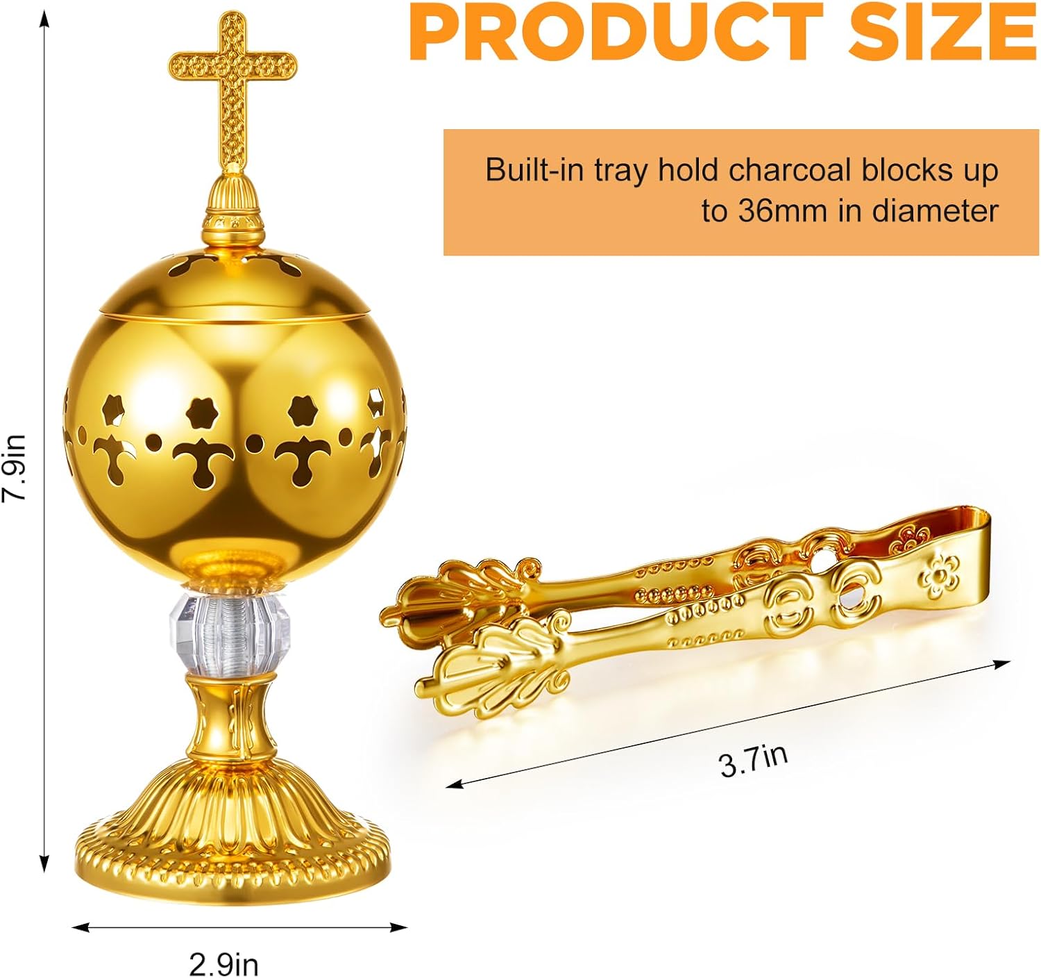 Aromatherapy Burner Set (Includes Tongs): Frankincense/Agarwood Charcoal Holder—Suitable for Yoga, Spa Settings, Aromatherapy, Home Decor, and Christian Church Rituals (Gold Finish, Vintage Style) - Image 2