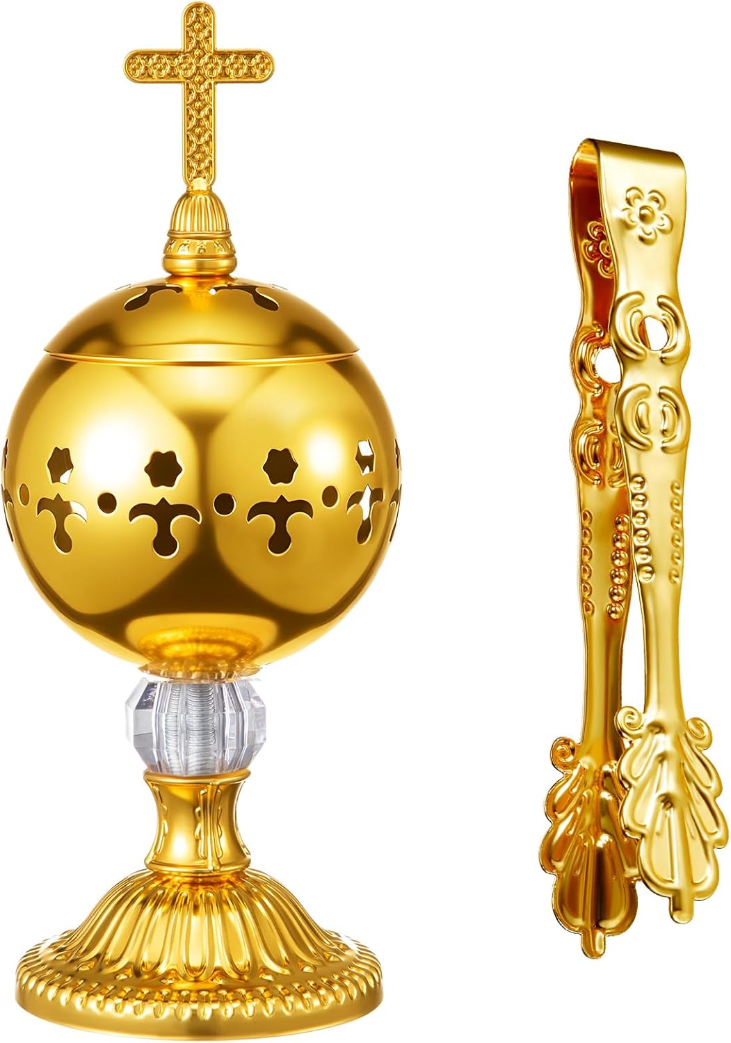 Aromatherapy Burner Set (Includes Tongs): Frankincense/Agarwood Charcoal Holder—Suitable for Yoga, Spa Settings, Aromatherapy, Home Decor, and Christian Church Rituals (Gold Finish, Vintage Style)