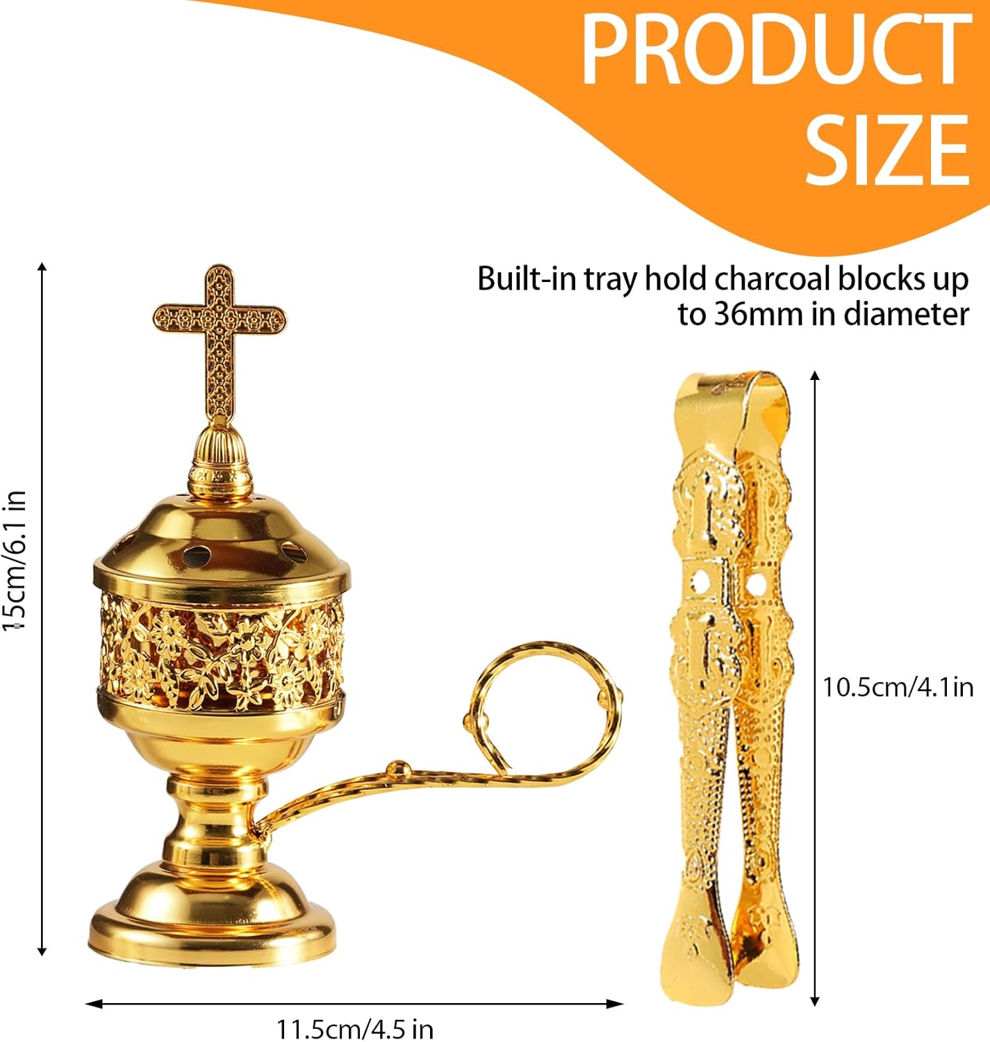 Gold Aromatherapy Burner (Includes Tongs): Frankincense/Agarwood Charcoal Holder—Ideal for Aromatherapy, Yoga, Spa Settings, Home Decor, and Church Rituals—Compact and Durable Agarwood Stand - Image 2