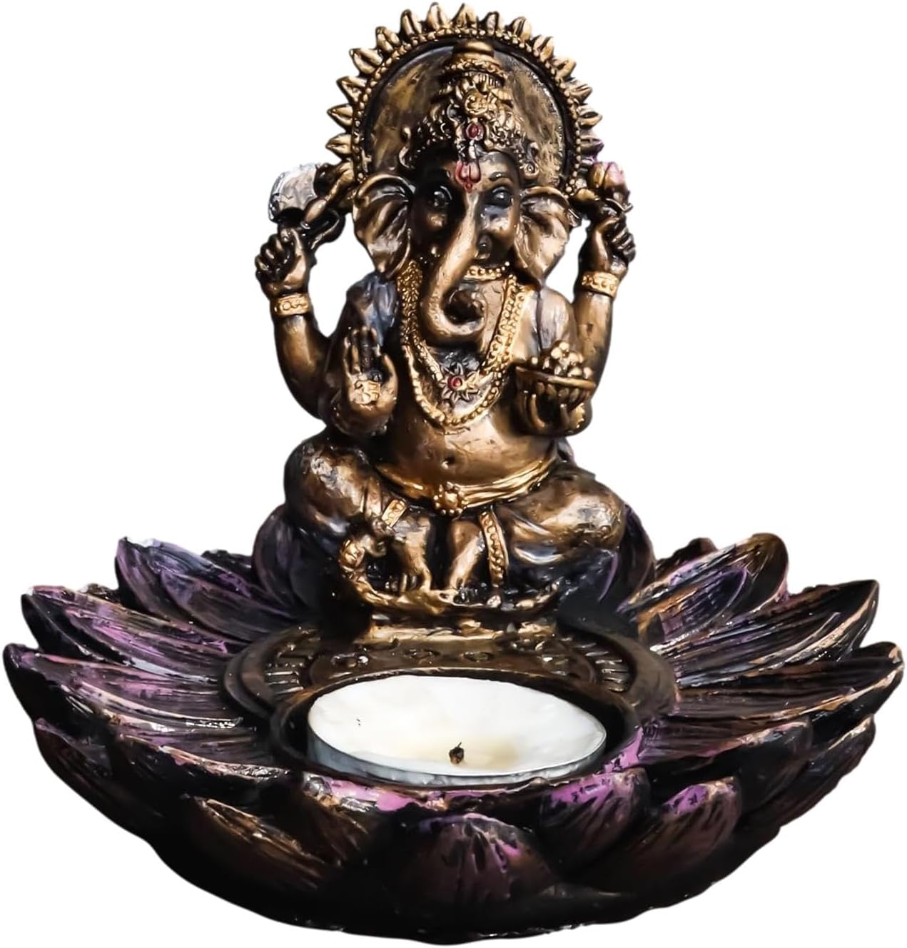 Hindu Deity Series: Ganesha (The Elephant God) — Lotus-Base Candle Holder Ornament — Ideal for Shrine & Altar Worship