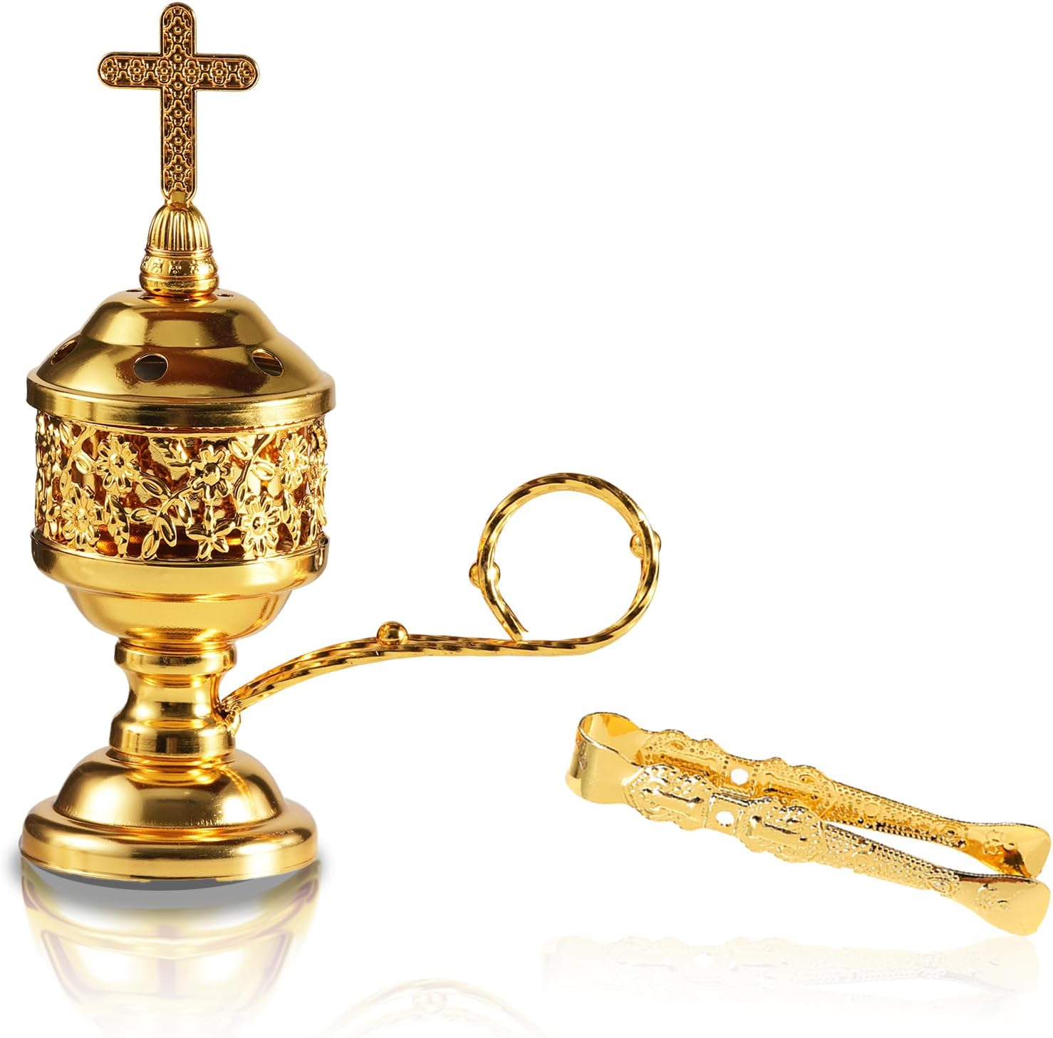 Gold Aromatherapy Burner (Includes Tongs): Frankincense/Agarwood Charcoal Holder—Ideal for Aromatherapy, Yoga, Spa Settings, Home Decor, and Church Rituals—Compact and Durable Agarwood Stand