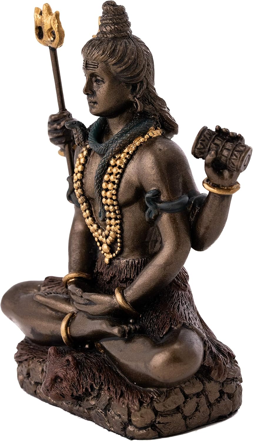 Mini Shiva Deity Statue — Seated in Lotus Pose; Sculpture of the Hindu God and "Destroyer of Evil," Crafted from Premium Cold-Cast Bronze — 3.2-Inch Collectible Ornament (Small Shiva) - Image 2